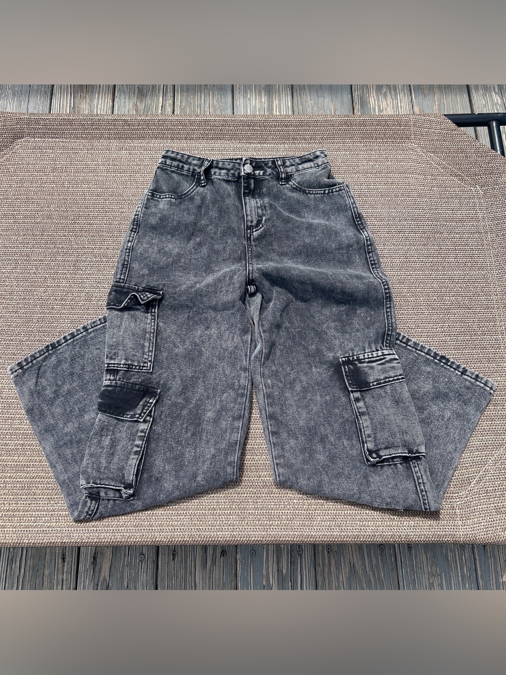 SHEIN Teen Grey Acid Wash Cargo Jeans Size 14Y XS